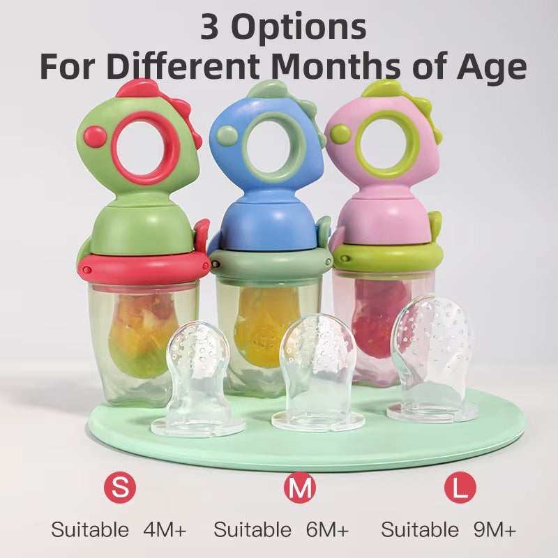 Rotating Push-Type Food Grade Silicone Fruit and Vegetable Feeder for Infants Baby, Dinosaur Shape Toddlers Supplementary Food F
