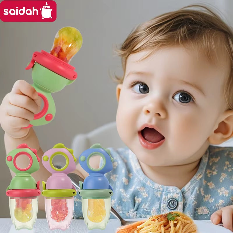 Rotating Push-Type Food Grade Silicone Fruit and Vegetable Feeder for Infants Baby, Dinosaur Shape Toddlers Supplementary Food F