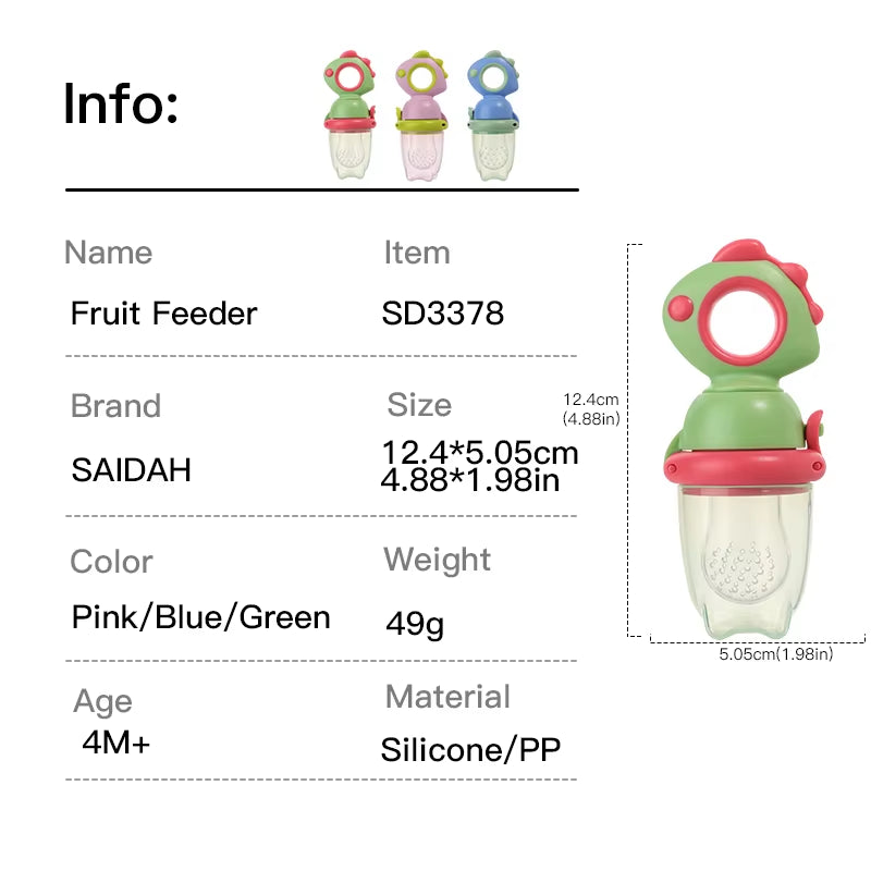Rotating Push-Type Food Grade Silicone Fruit and Vegetable Feeder for Infants Baby, Dinosaur Shape Toddlers Supplementary Food F