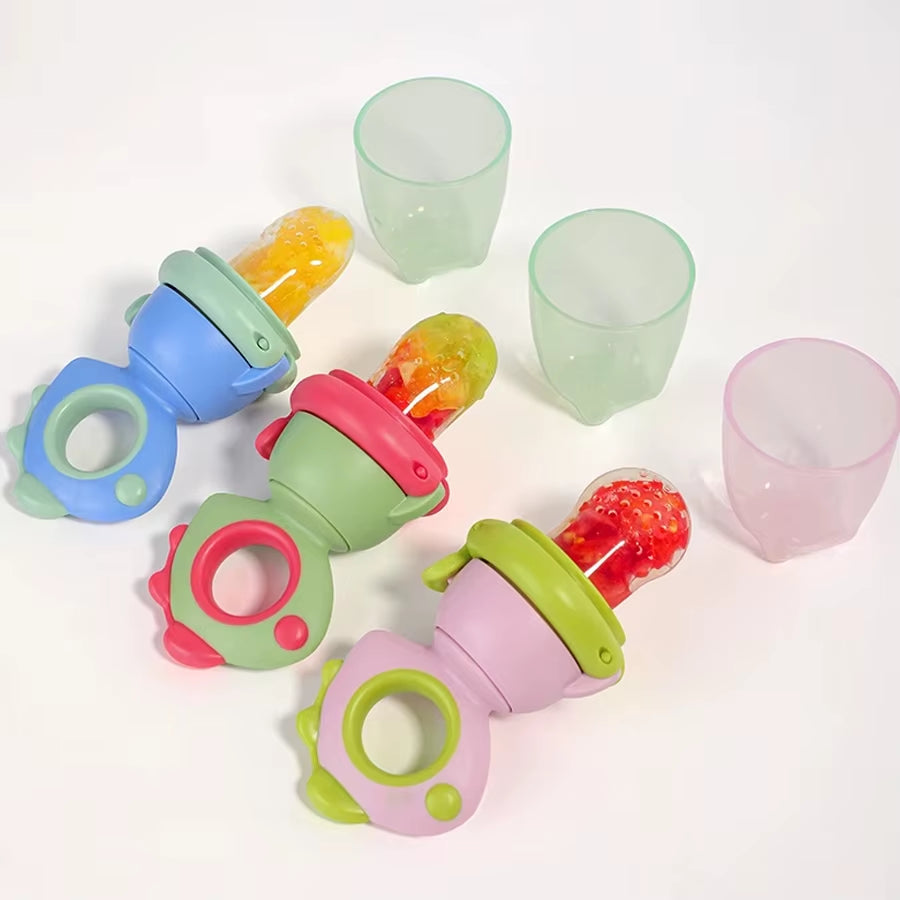 1Pc Dinosaur Push-Pop Feeder, Infant Fruit & Veggie Teether, Baby Fruit Feeder, Push-Type Food Feeder, Silicone Teething Feeder
